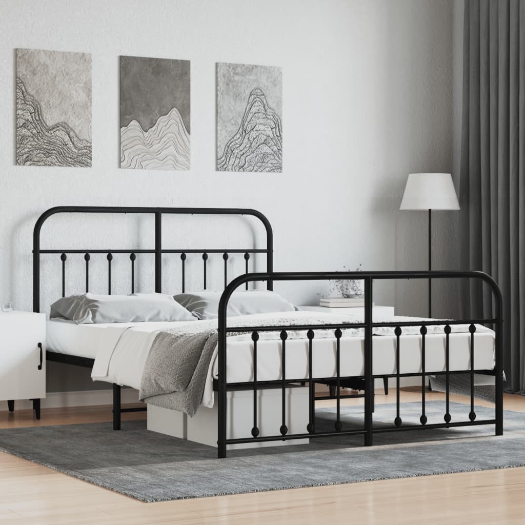 Metal Bed Frame with Headboard and Footboard Black 150x200 cm