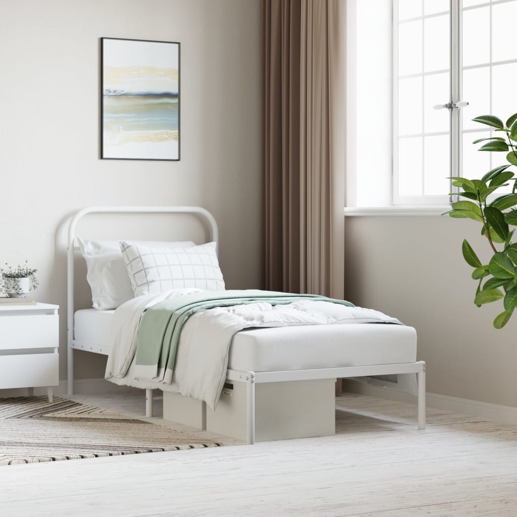 Metal Bed Frame with Headboard White 90x190 cm Single