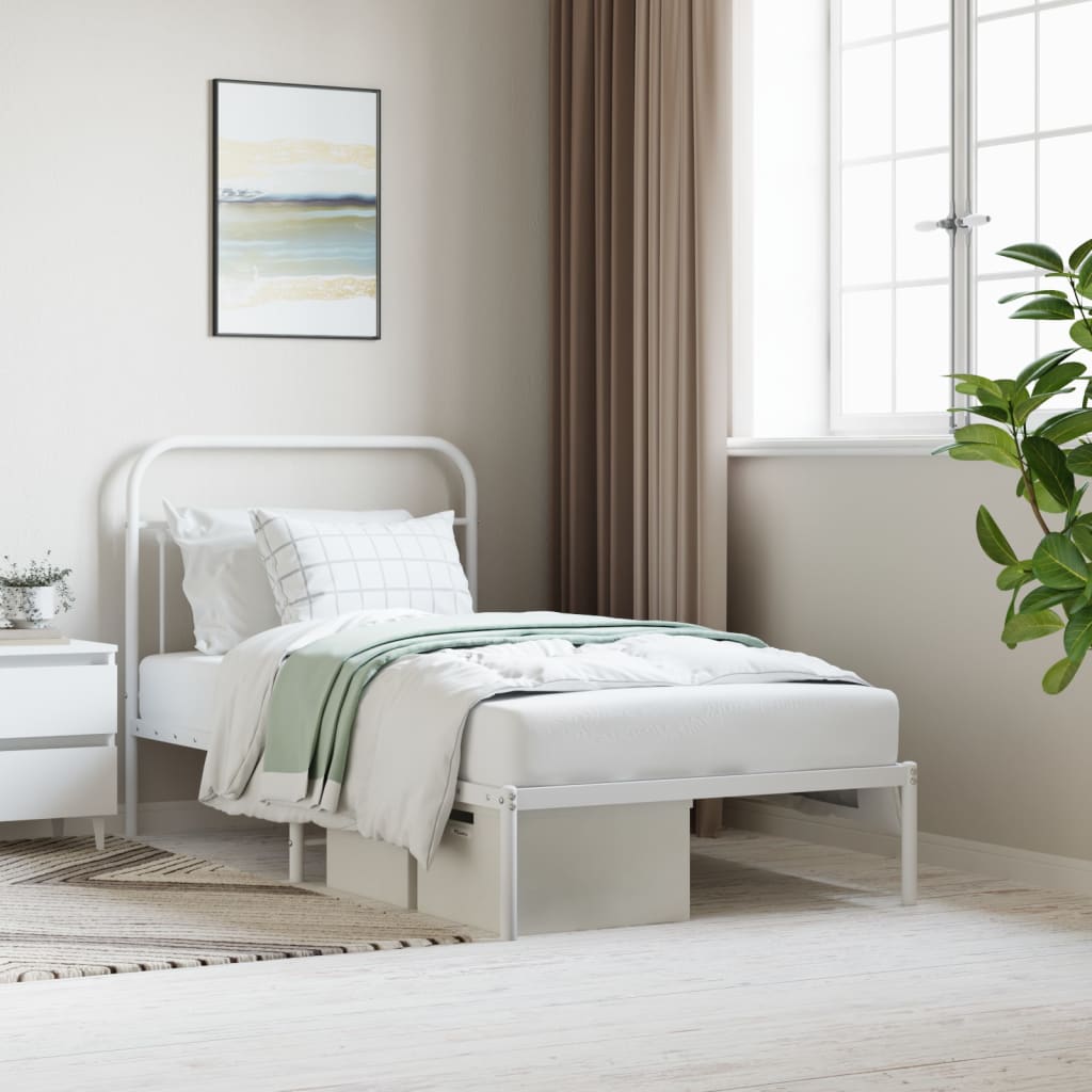 Metal Bed Frame with Headboard White 100x190 cm