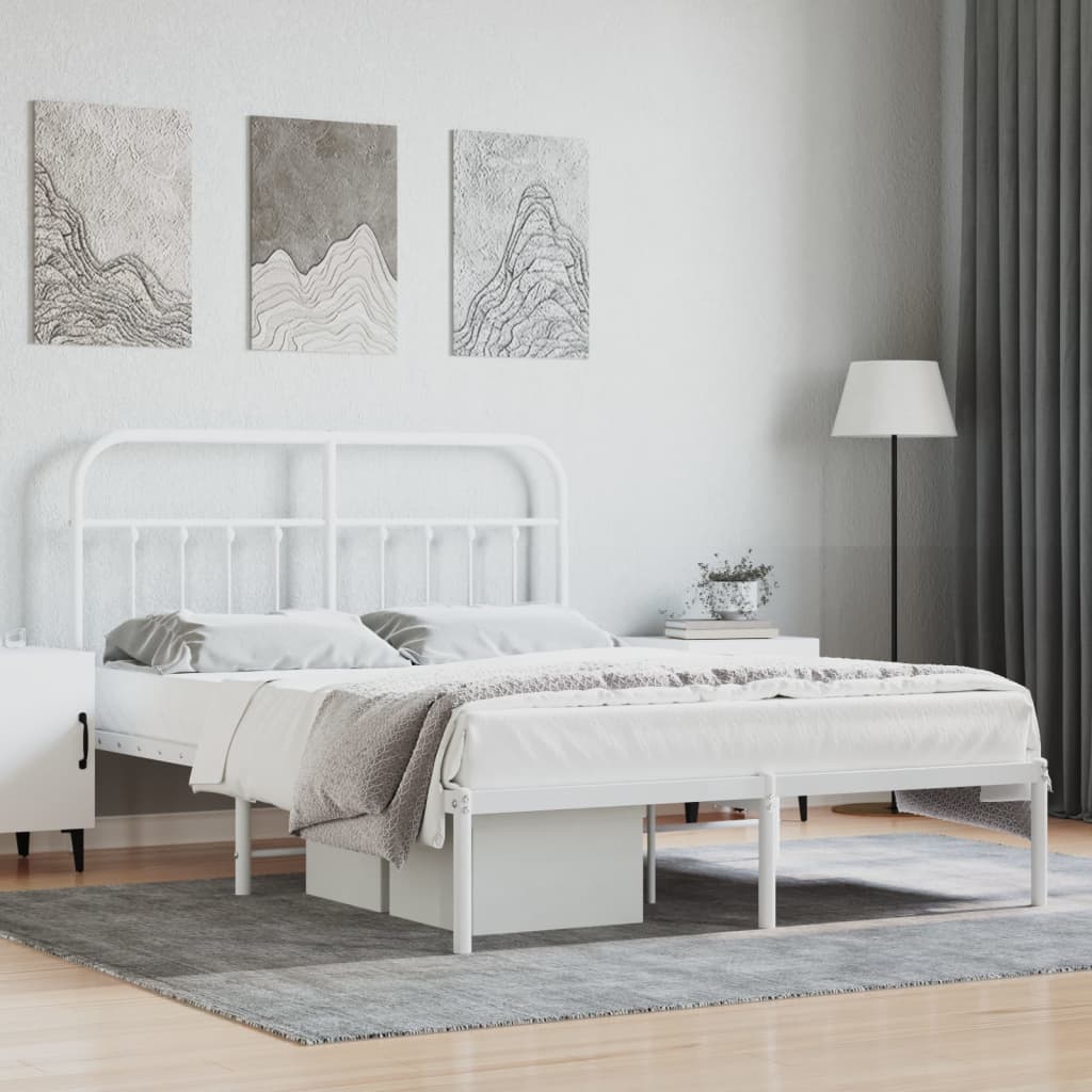 Metal Bed Frame with Headboard White 135x190 cm Double