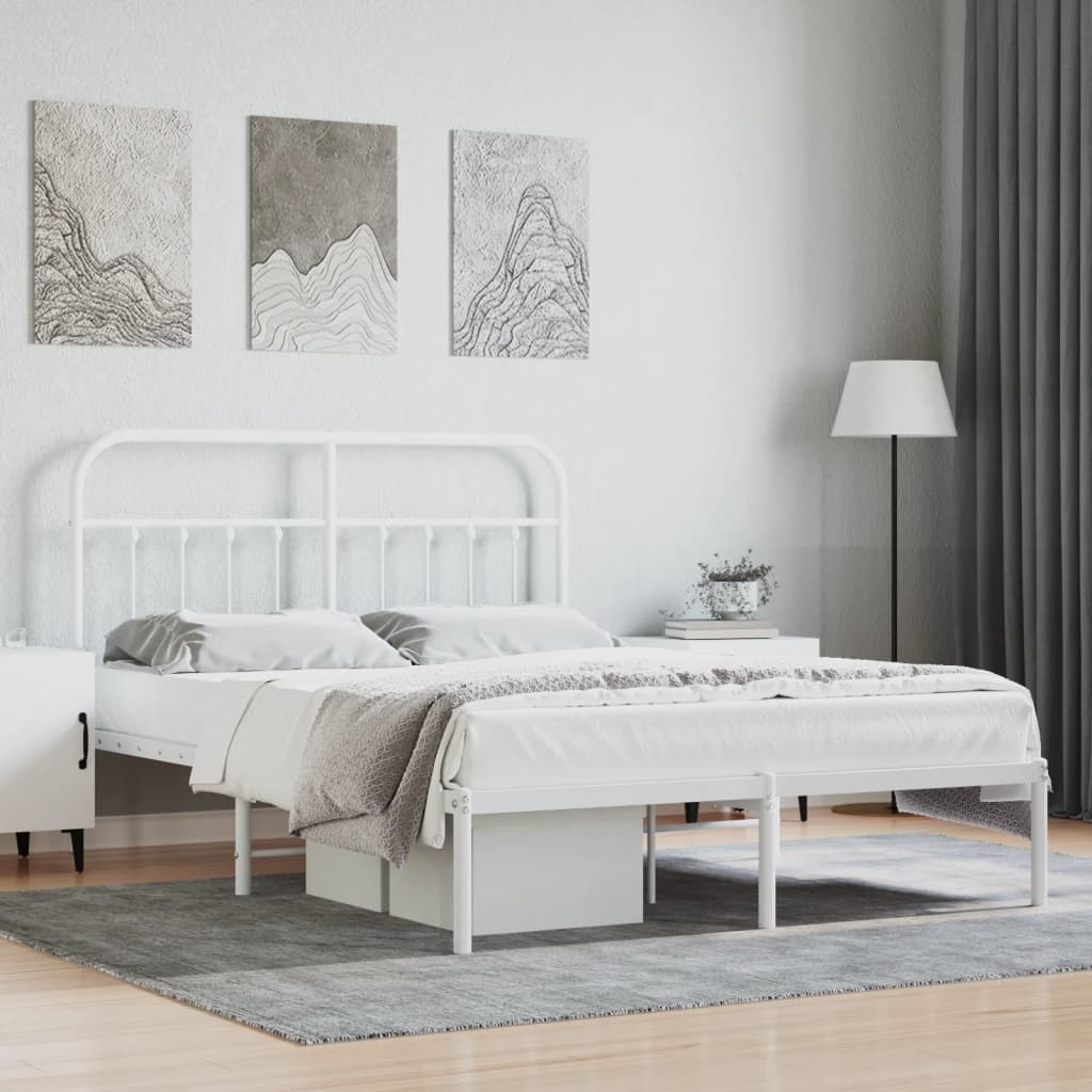 Metal Bed Frame with Headboard White 150x200 cm