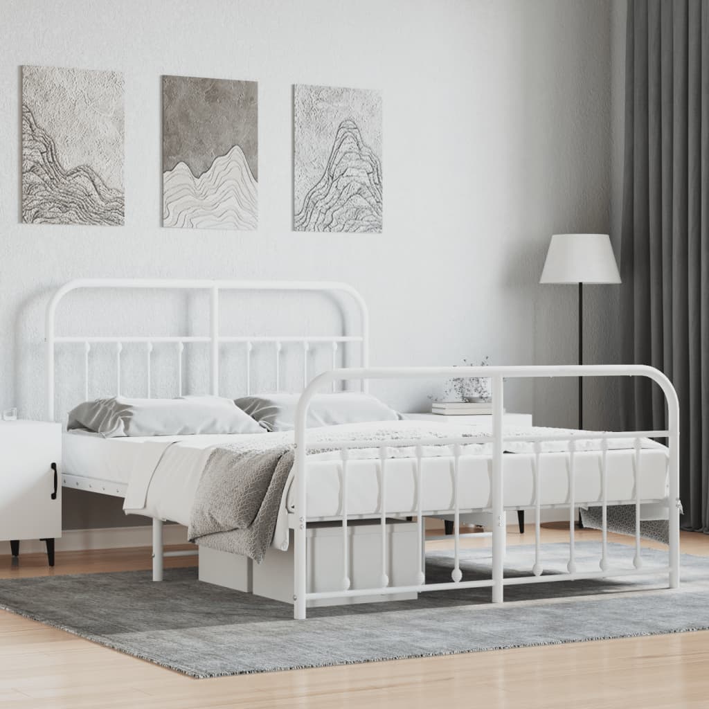 Metal Bed Frame with Headboard and Footboard White 135x190 cm Double