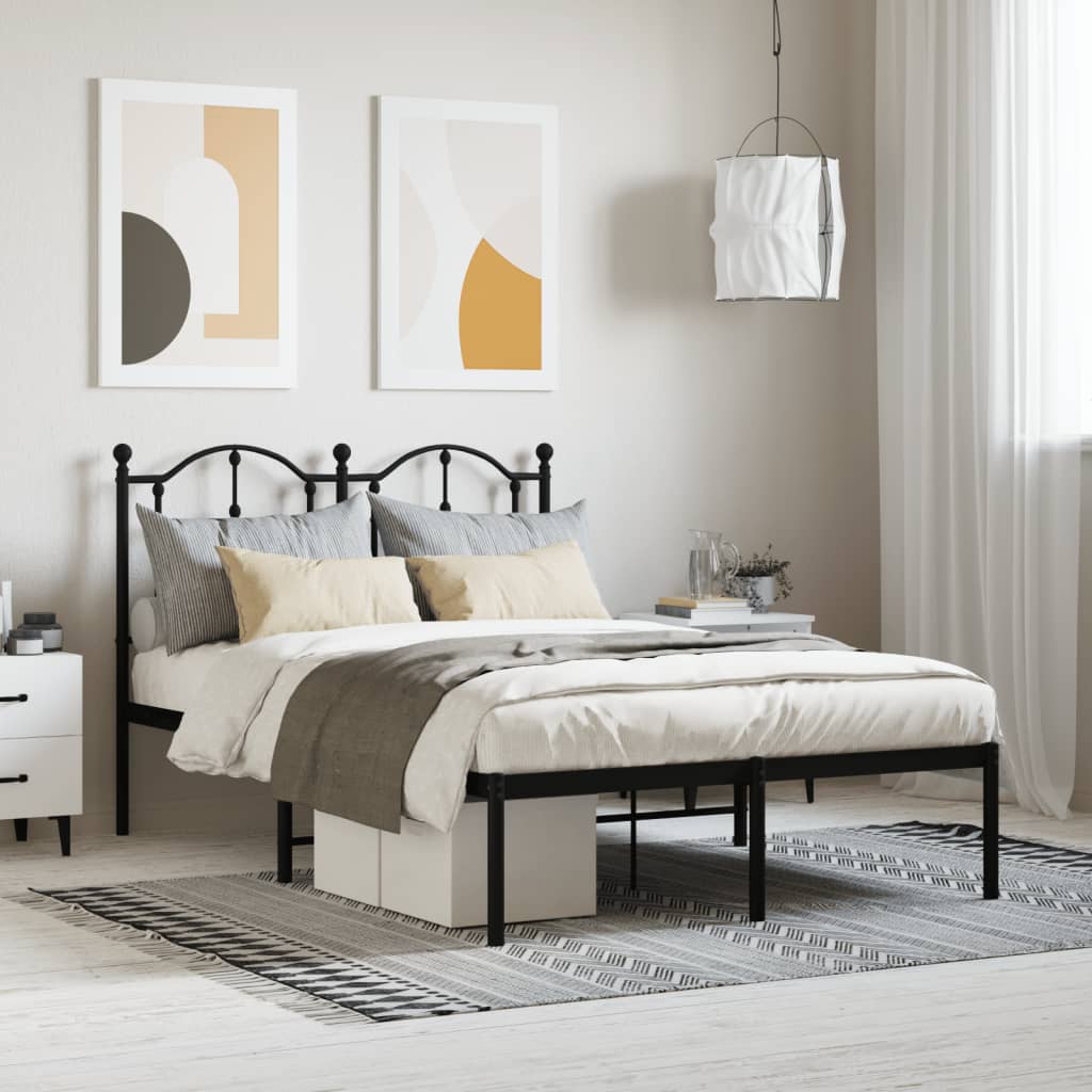 Metal Bed Frame with Headboard Black 120x190 cm
