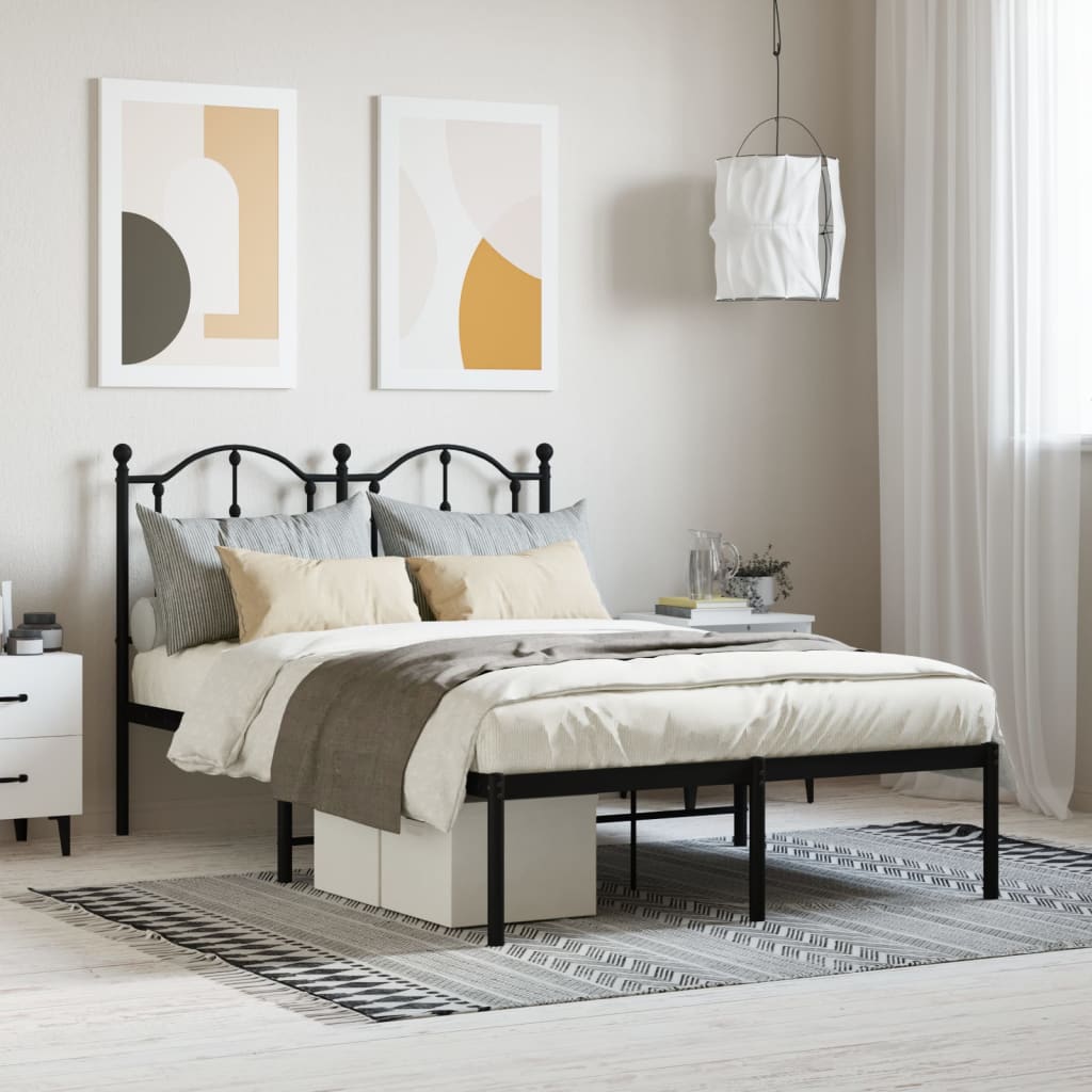 Metal Bed Frame with Headboard Black 120x200 cm