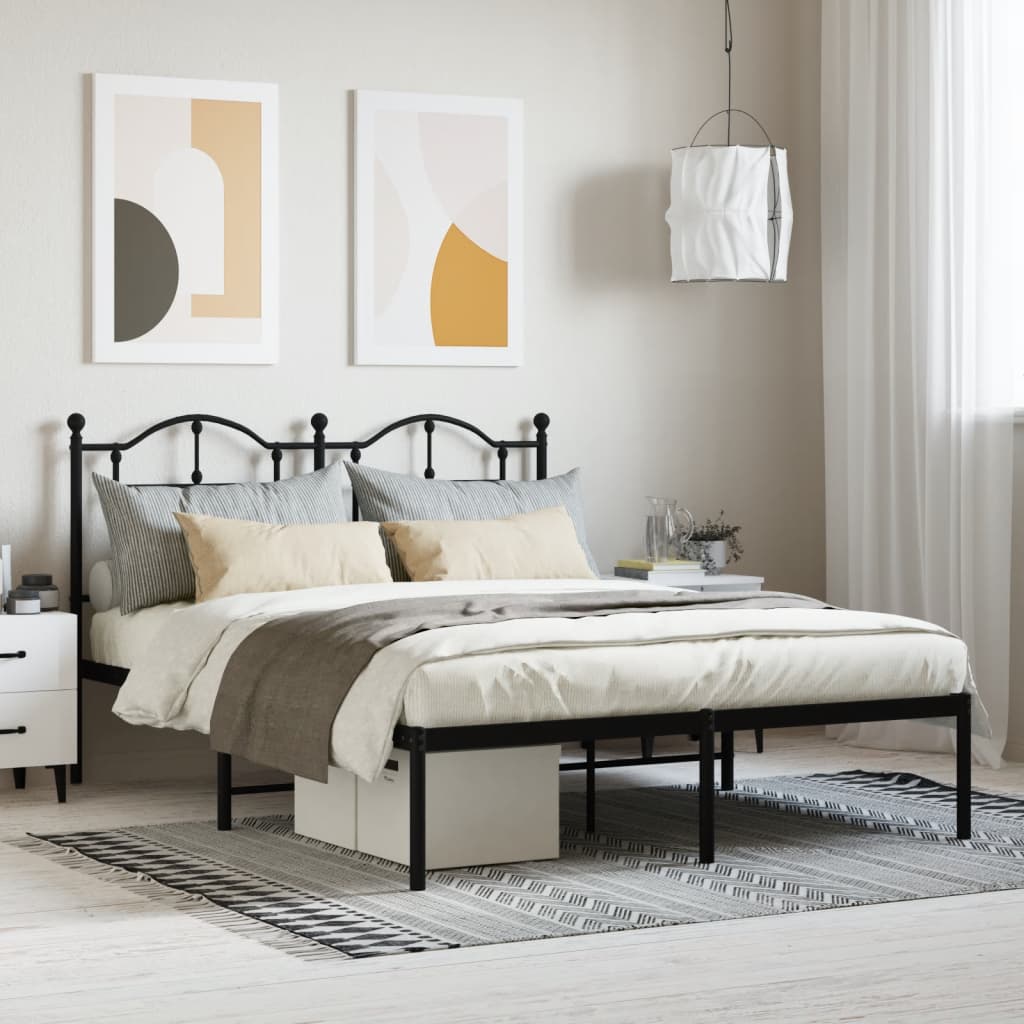 Metal Bed Frame with Headboard Black 140x190 cm