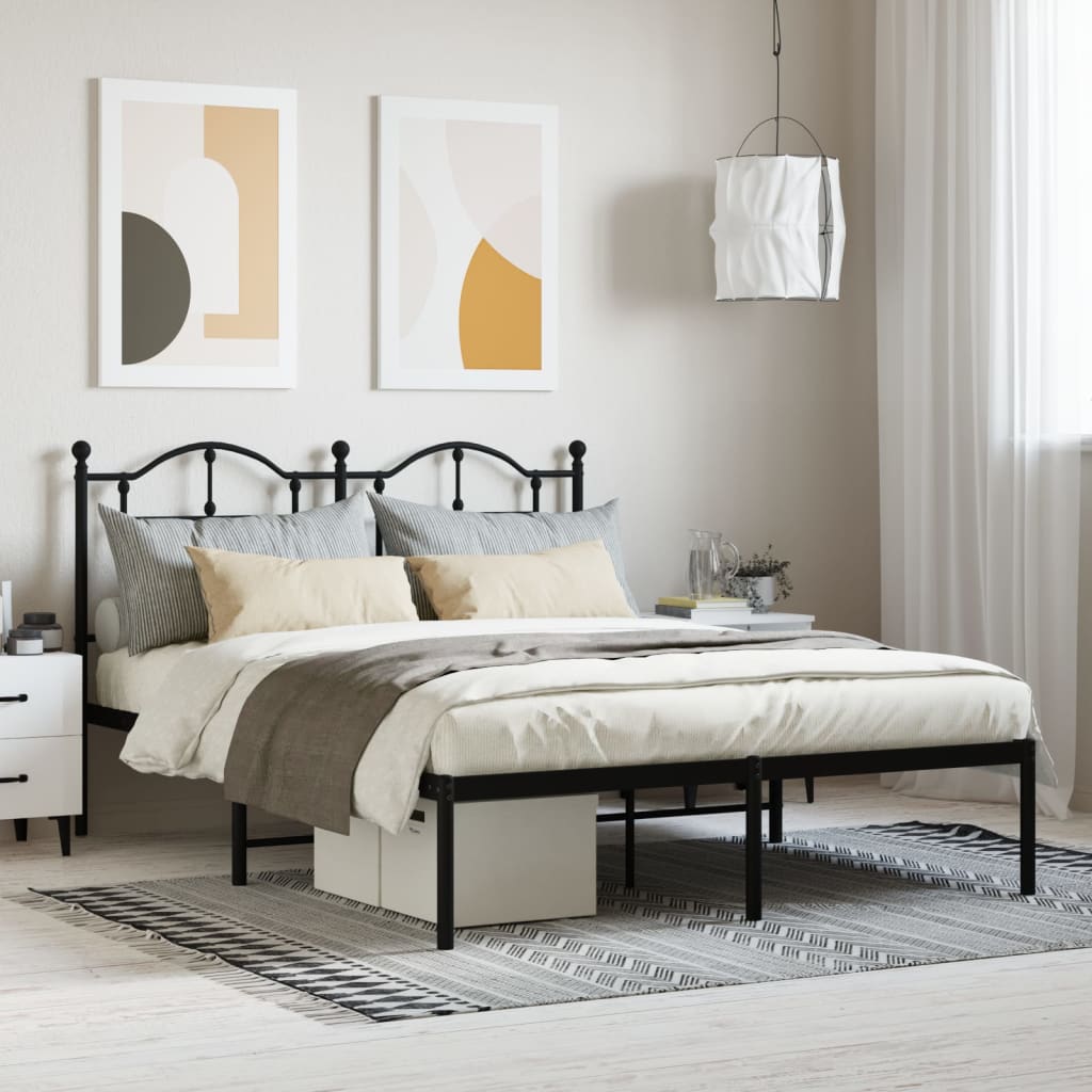 Metal Bed Frame with Headboard Black 140x200 cm