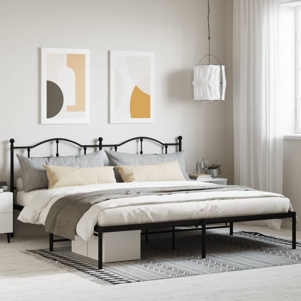 Metal Bed Frame with Headboard Black 193x203 cm