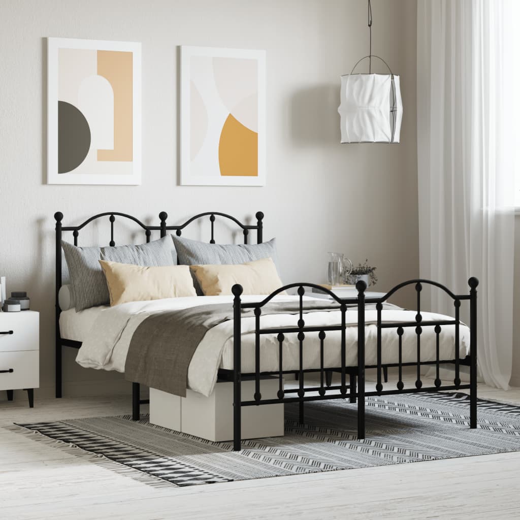 Metal Bed Frame with Headboard and Footboard Black 120x190 cm Small Double