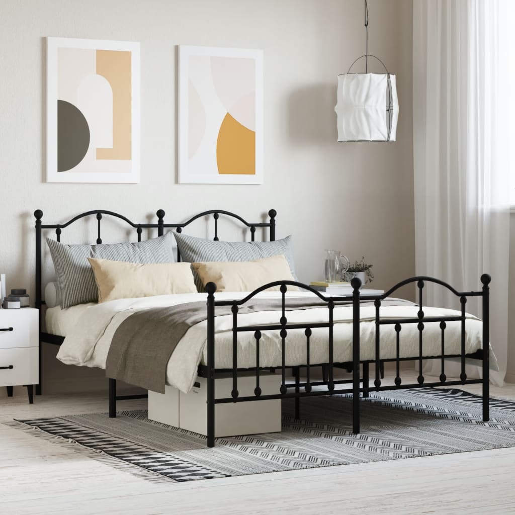 Metal Bed Frame with Headboard and Footboard Black 150x200 cm