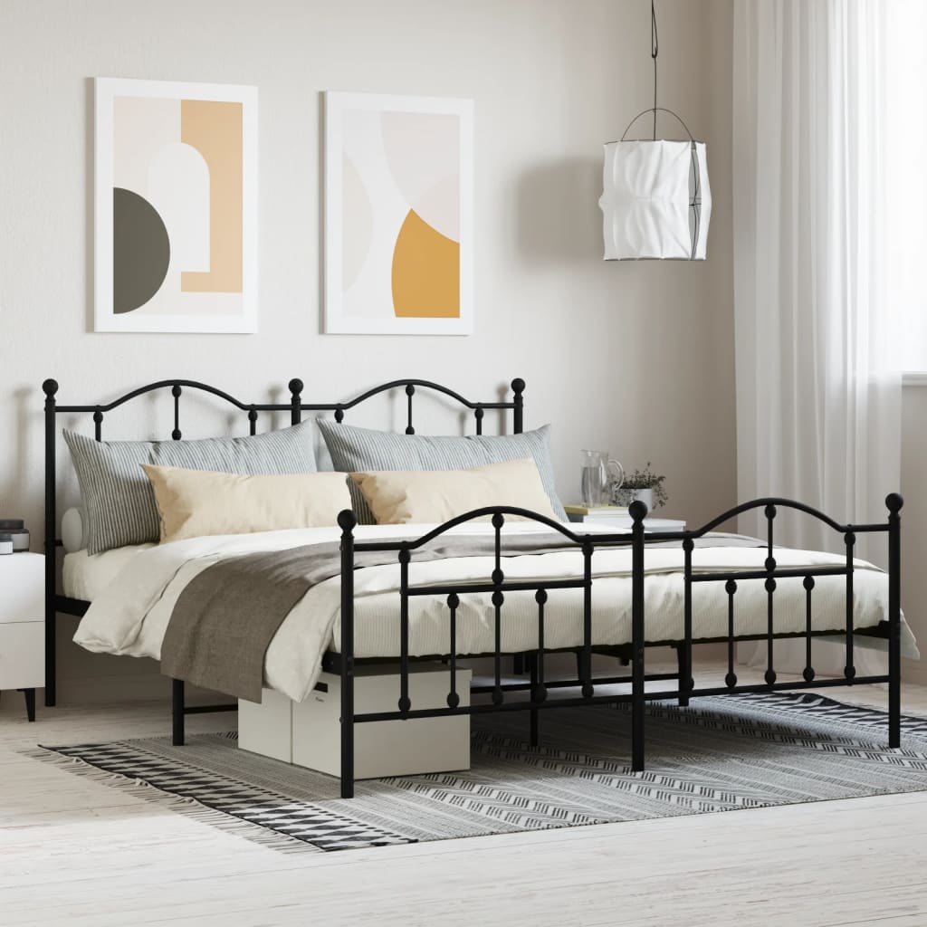 Metal Bed Frame with Headboard and Footboard Black 180x200 cm Super King