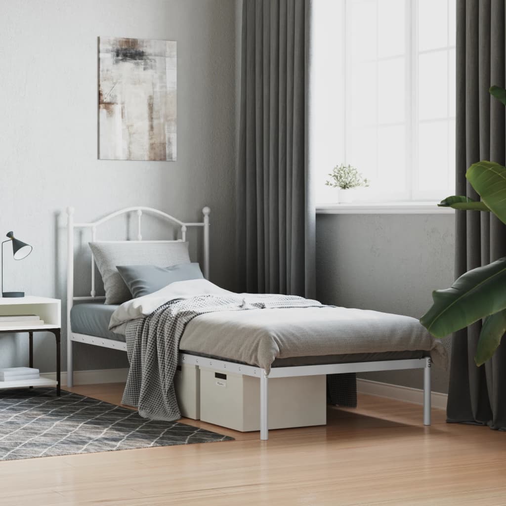 Metal Bed Frame with Headboard White 90x190 cm Single