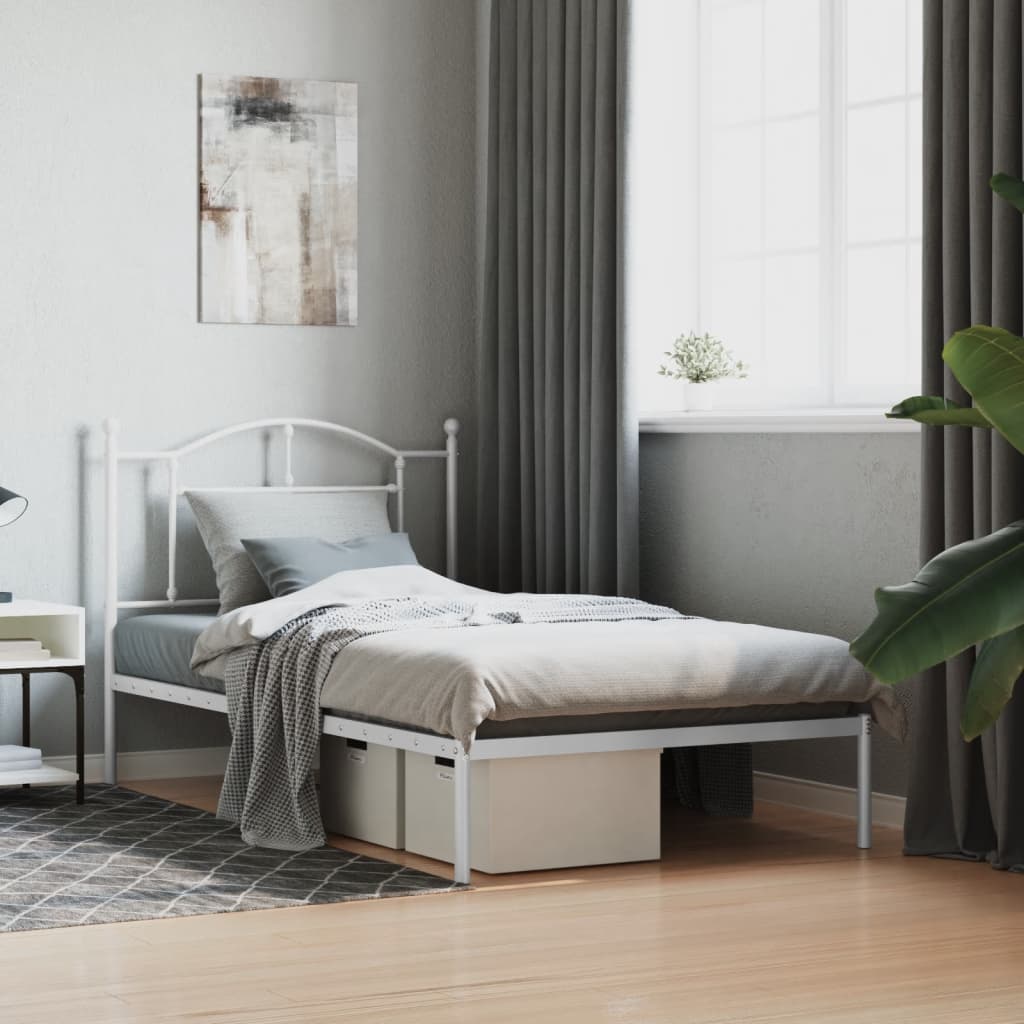 Metal Bed Frame with Headboard White 100x190 cm
