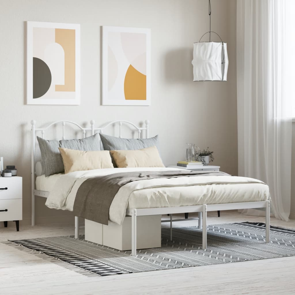 Metal Bed Frame with Headboard White 120x190 cm Small Double