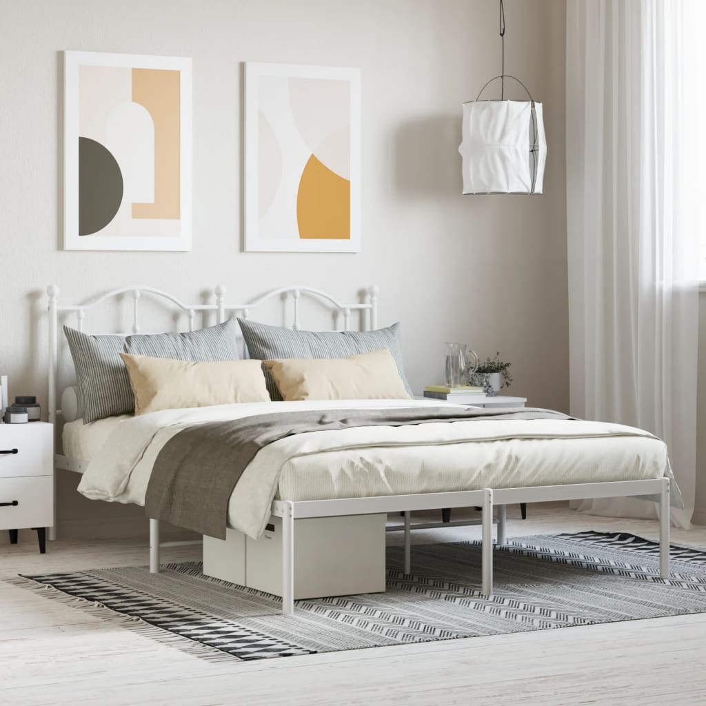 Metal Bed Frame with Headboard White 135x190 cm