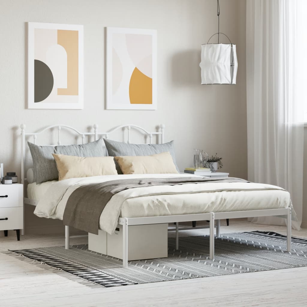 Metal Bed Frame with Headboard White 140x200 cm