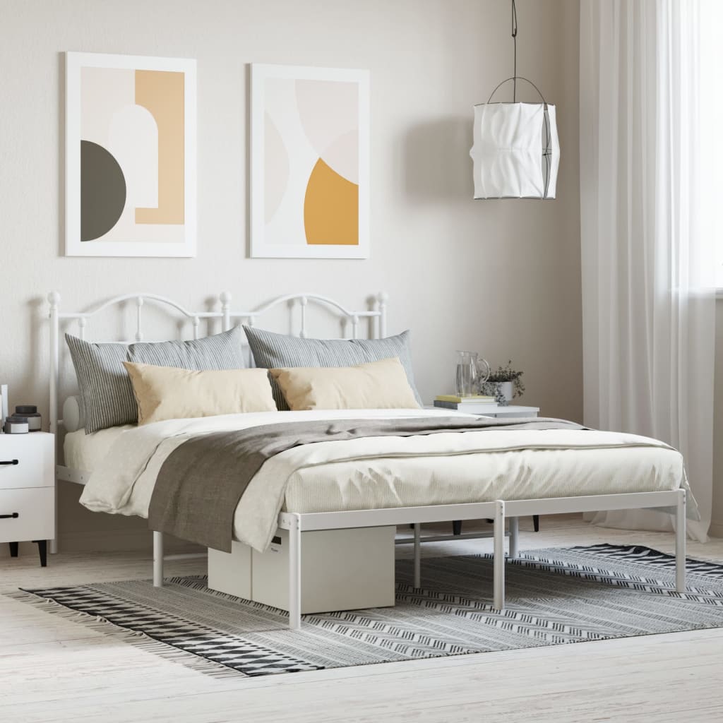 Metal Bed Frame with Headboard White 150x200 cm