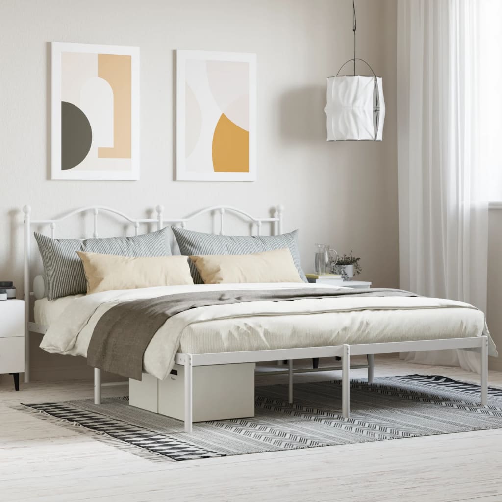 Metal Bed Frame with Headboard White 180x200 cm