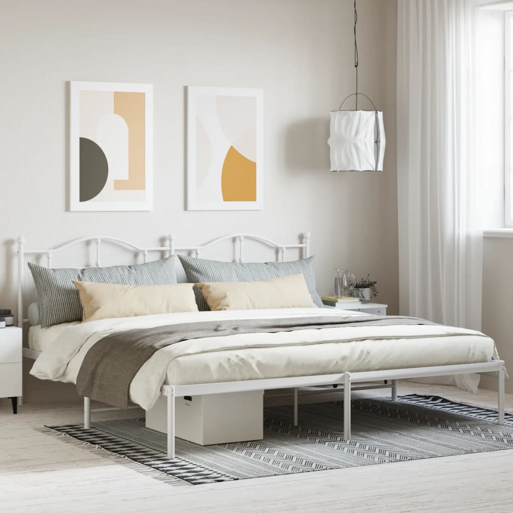 Metal Bed Frame with Headboard White 193x203 cm