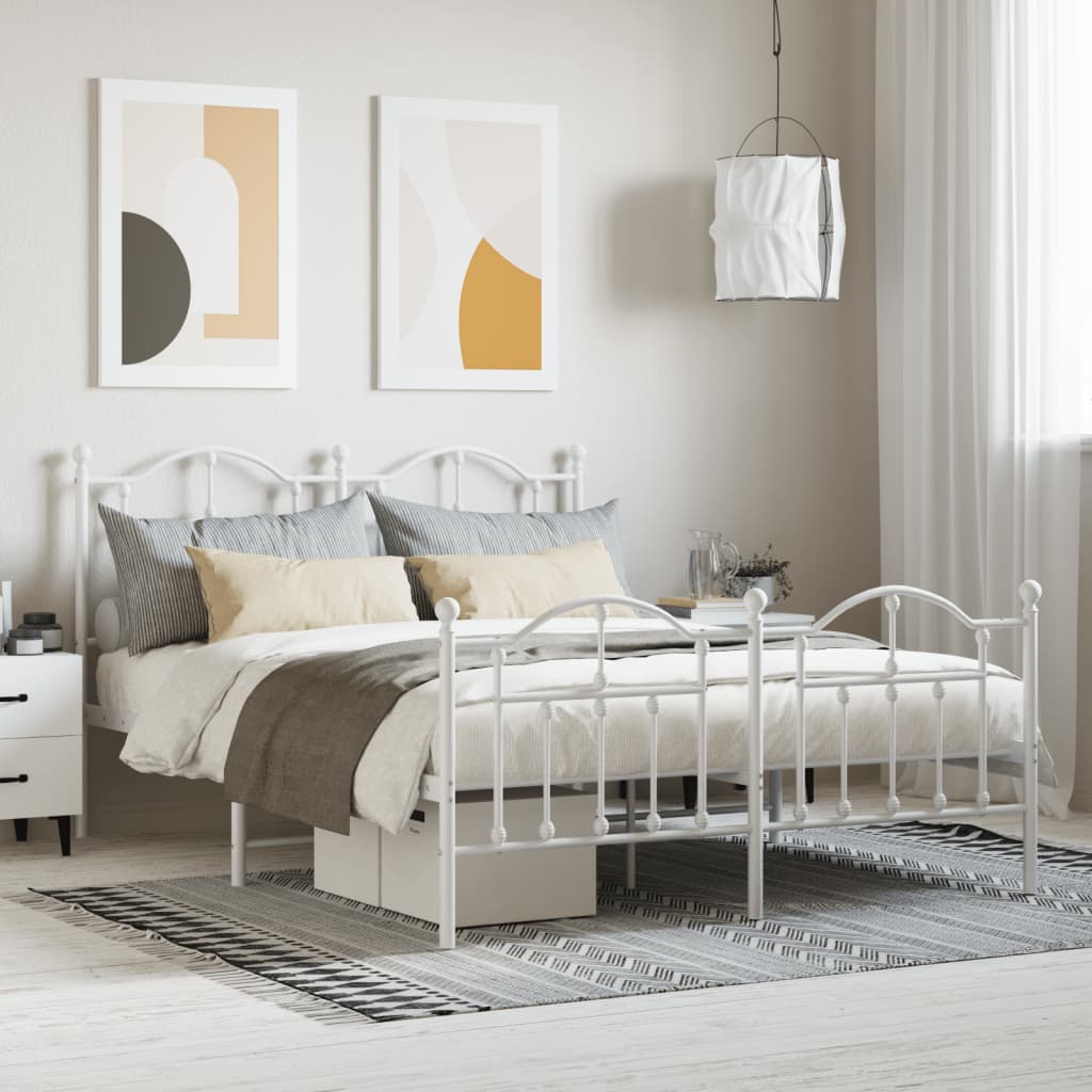 Metal Bed Frame with Headboard and Footboard White 135x190 cm Double