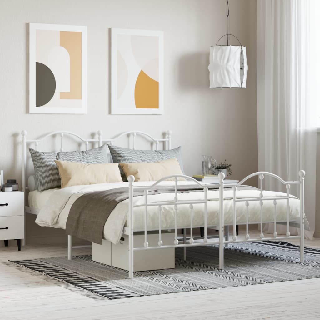 Metal Bed Frame with Headboard and Footboard White 150x200 cm