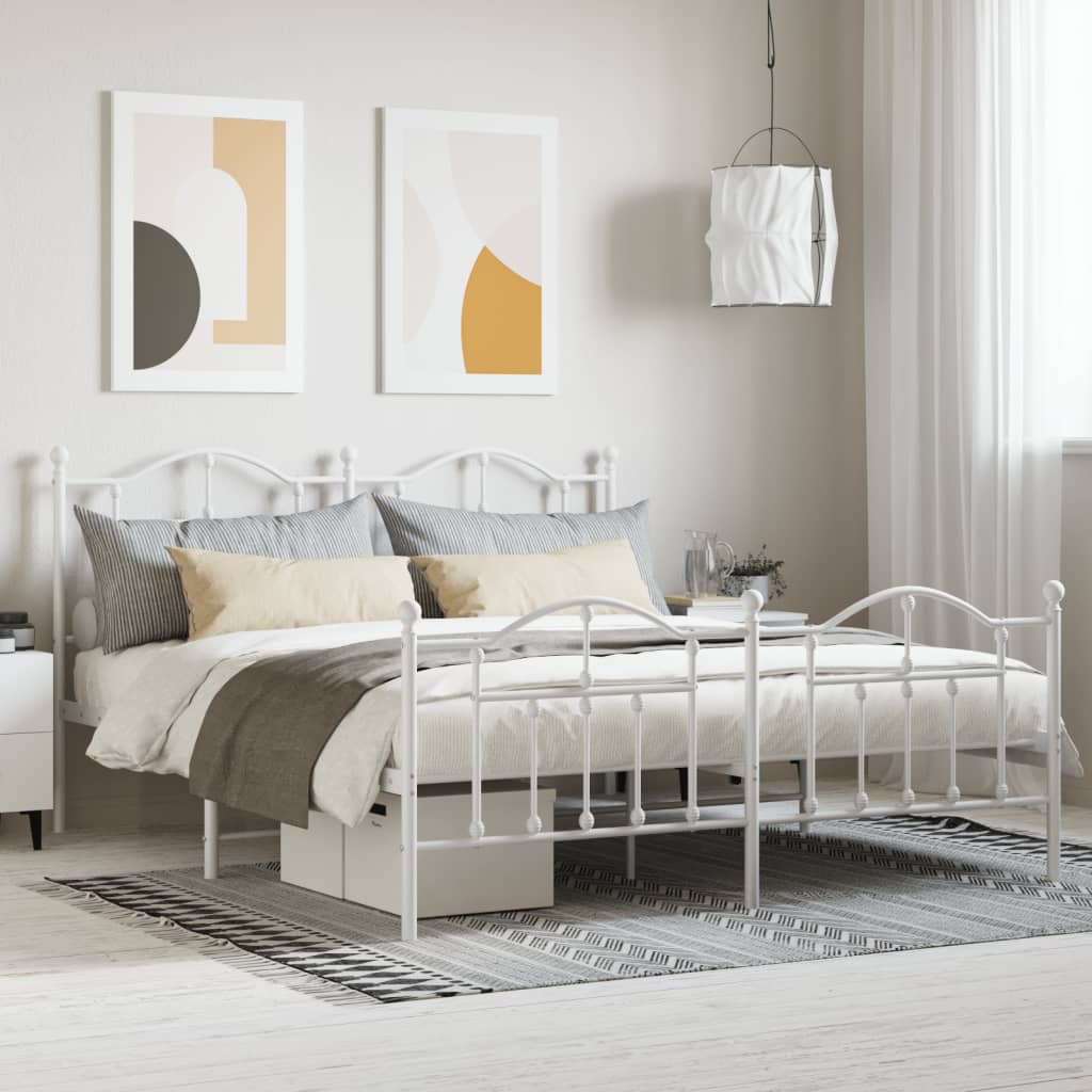 Metal Bed Frame with Headboard and Footboard White 183x213 cm