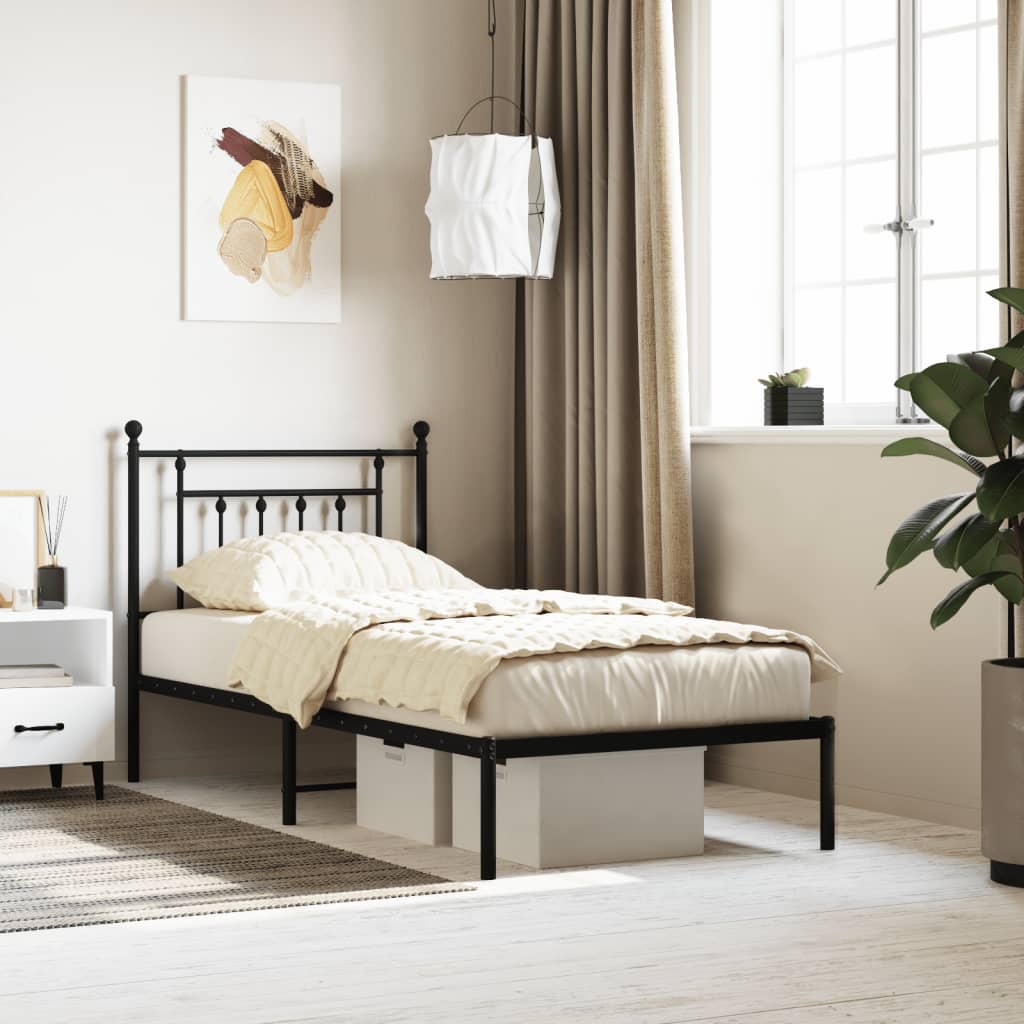 Metal Bed Frame with Headboard Black 90x190 cm