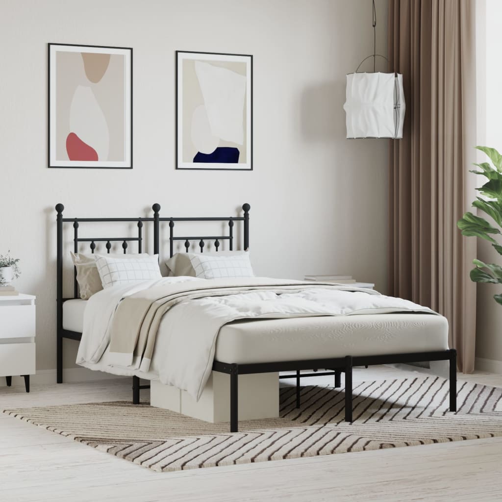Metal Bed Frame with Headboard Black 120x190 cm