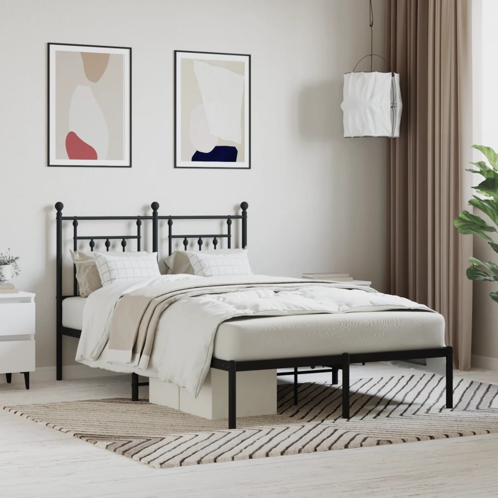 Metal Bed Frame with Headboard Black 135x190 cm