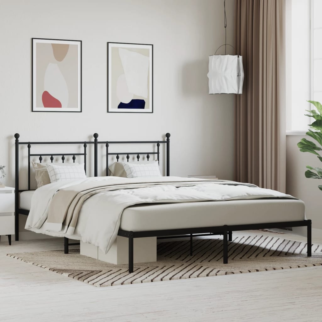 Metal Bed Frame with Headboard Black 180x200 cm