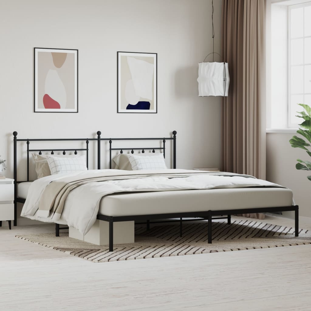 Metal Bed Frame with Headboard Black 193x203 cm