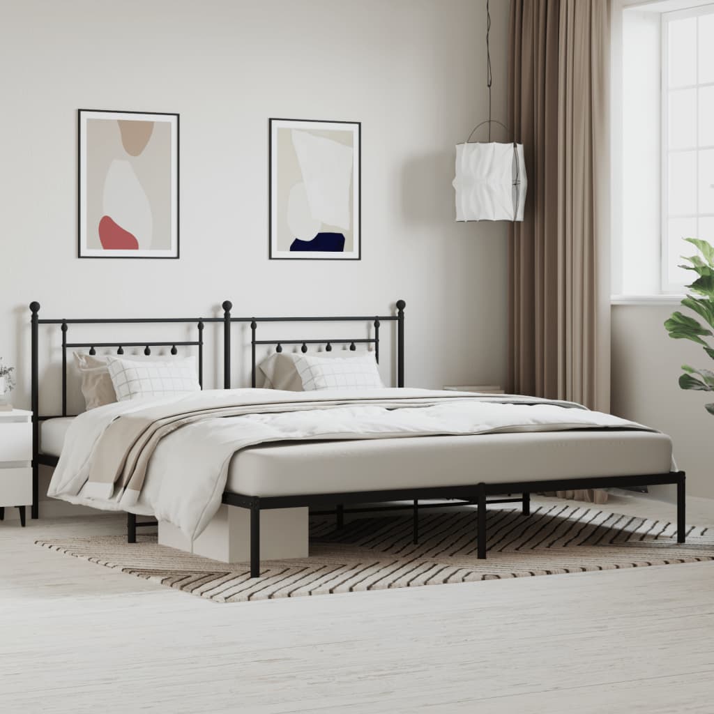 Metal Bed Frame with Headboard Black 200x200 cm