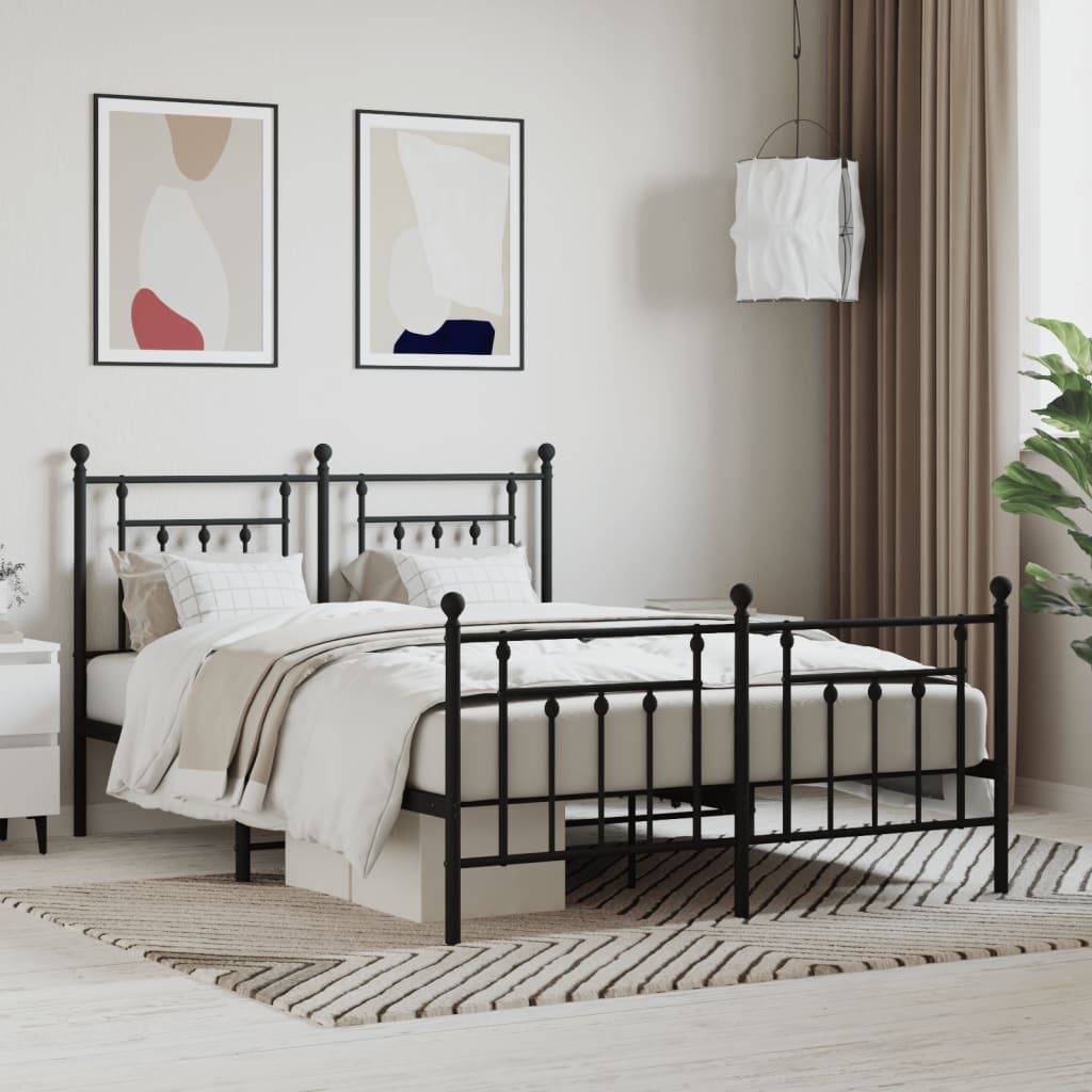 Metal Bed Frame with Headboard and Footboard Black 150x200 cm