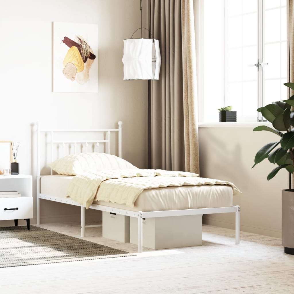 Metal Bed Frame with Headboard White 90x190 cm