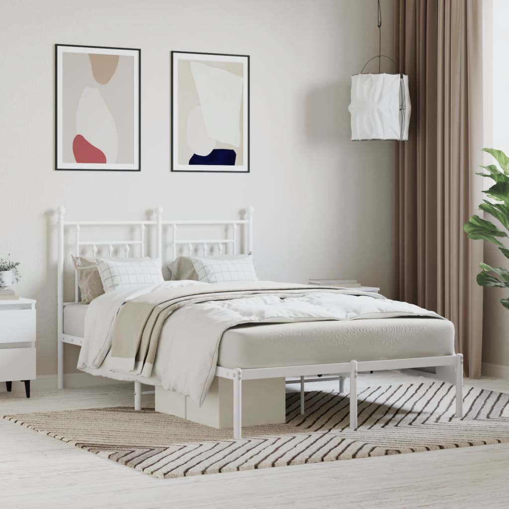 Metal Bed Frame with Headboard White 120x190 cm Small Double