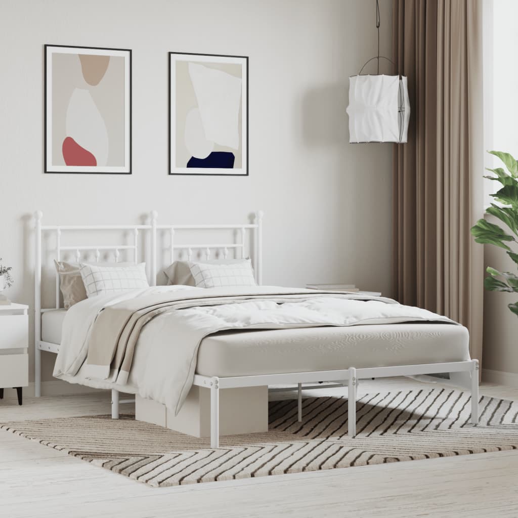 Metal Bed Frame with Headboard White 140x200 cm