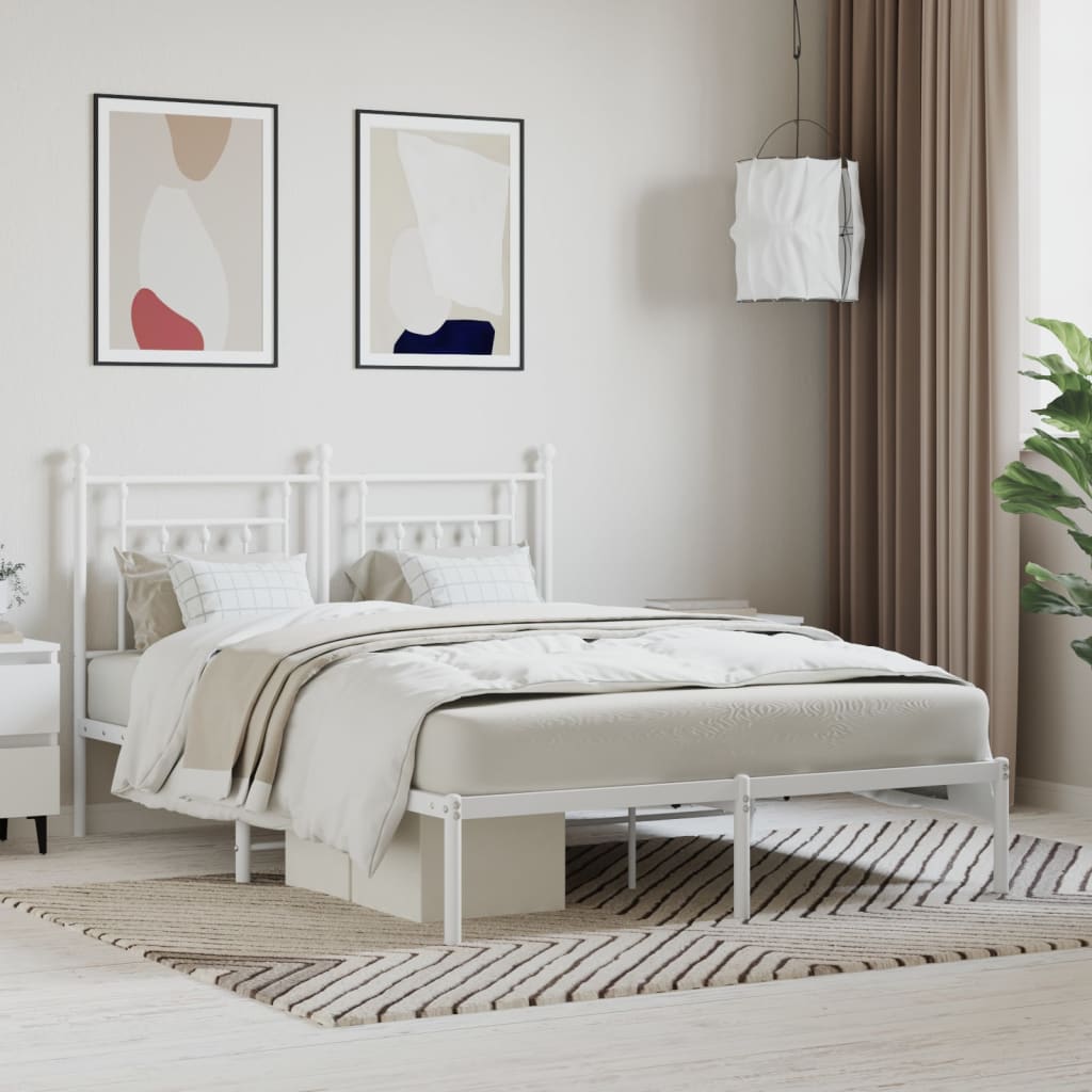 Metal Bed Frame with Headboard White 150x200 cm