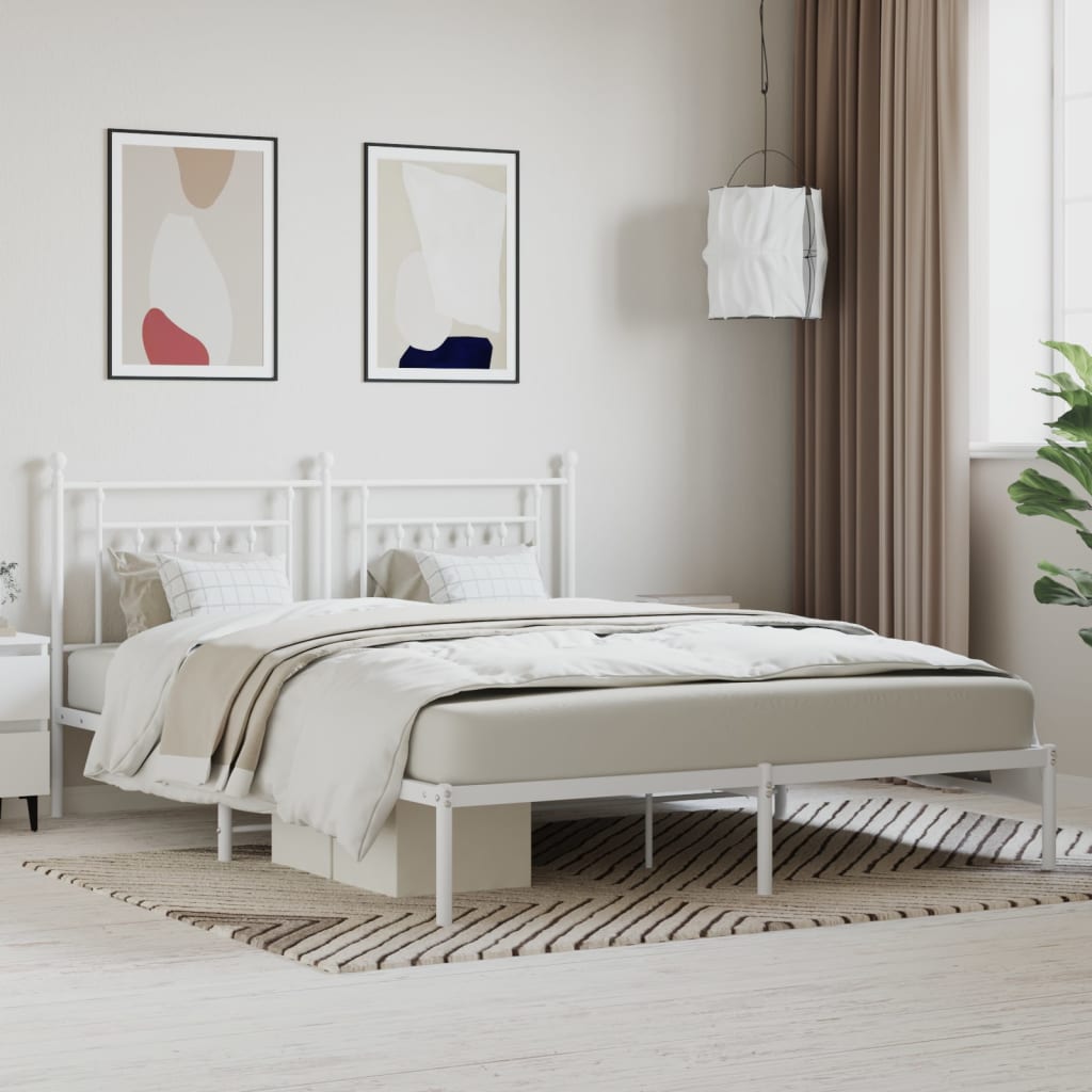 Metal Bed Frame with Headboard White 183x213 cm