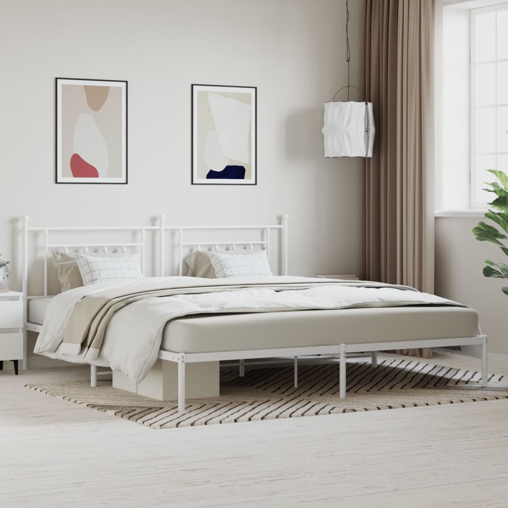 Metal Bed Frame with Headboard White 193x203 cm