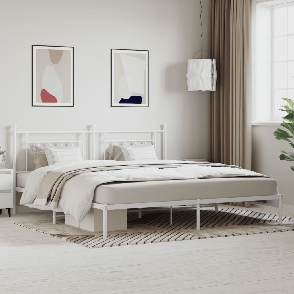Metal Bed Frame with Headboard White 200x200 cm