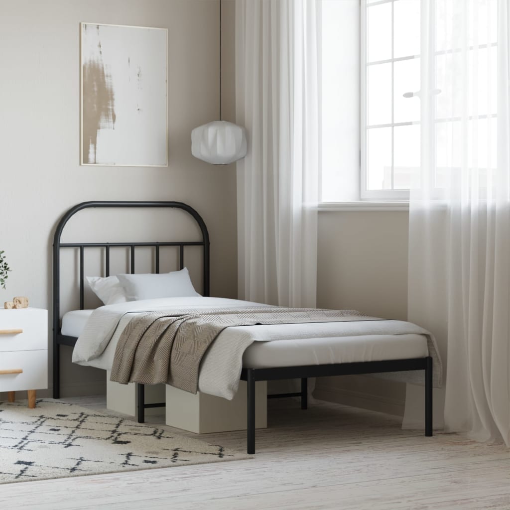 Metal Bed Frame with Headboard Black 90x190 cm Single