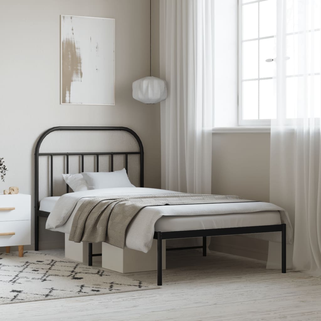 Metal Bed Frame with Headboard Black 100x190 cm