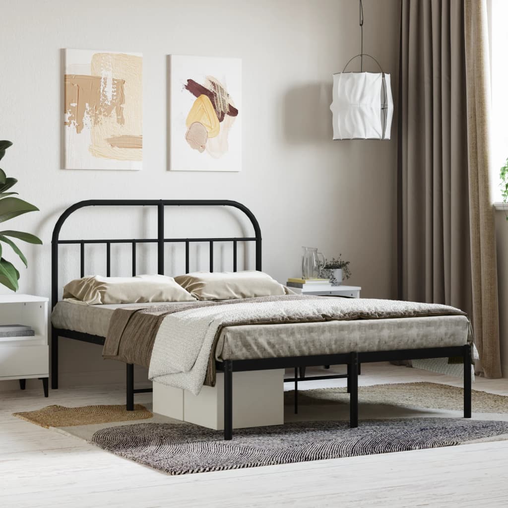 Metal Bed Frame with Headboard Black 120x190 cm