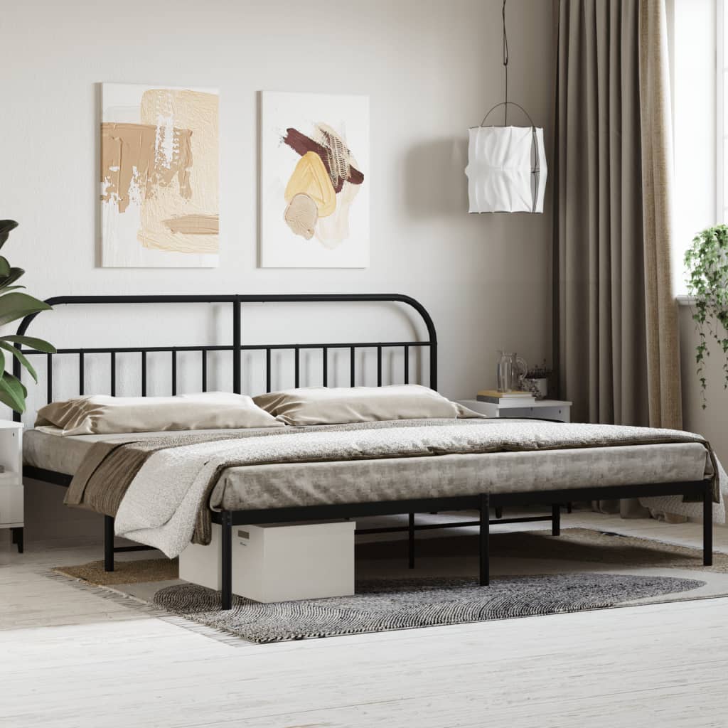 Metal Bed Frame with Headboard Black 200x200 cm