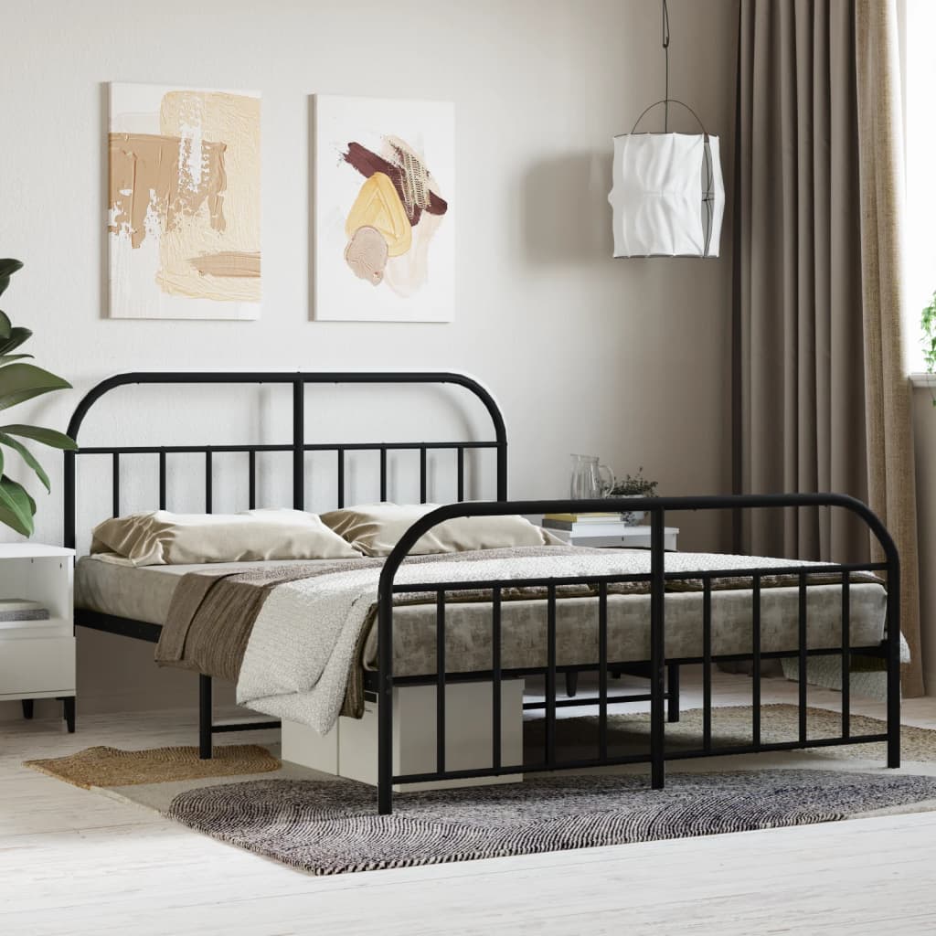 Metal Bed Frame with Headboard and Footboard Black 150x200 cm King Size