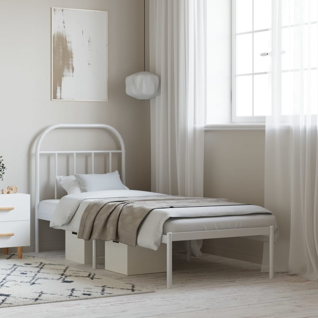 Metal Bed Frame with Headboard White 75x190 cm Small Single