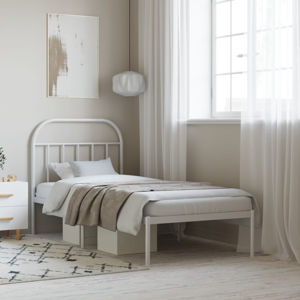 Metal Bed Frame with Headboard White 90x200 cm