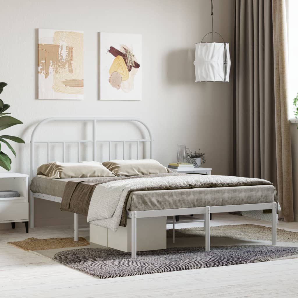 Metal Bed Frame with Headboard White 120x190 cm Small Double
