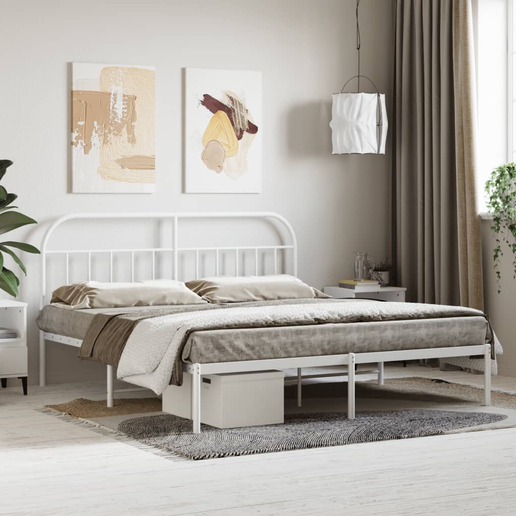 Metal Bed Frame with Headboard White 183x213 cm