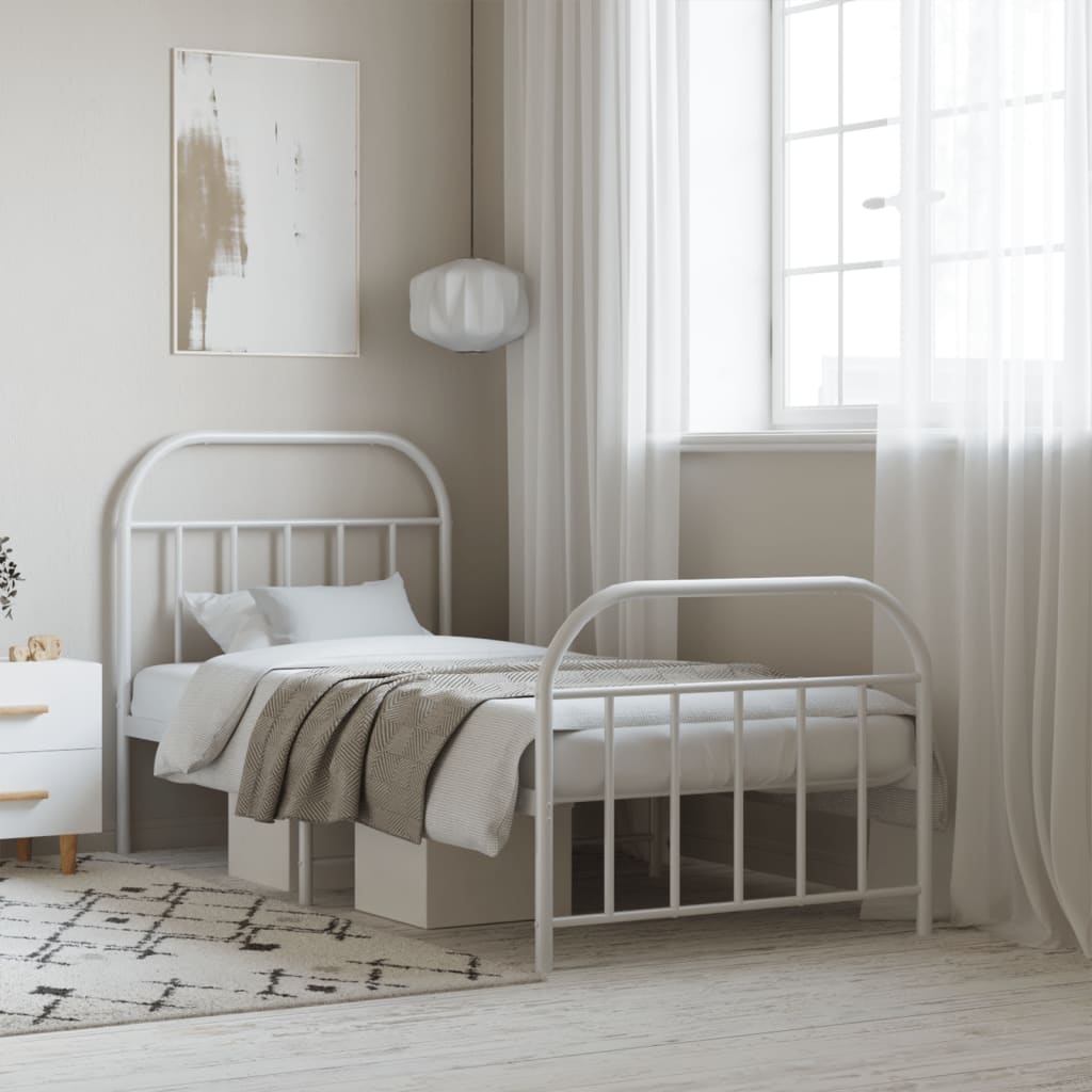 Metal Bed Frame with Headboard and Footboard White 90x190 cm