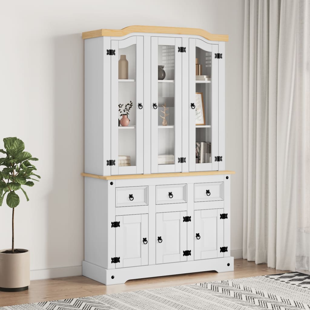 Highboard Corona White 112x43x196 cm Solid Wood Pine